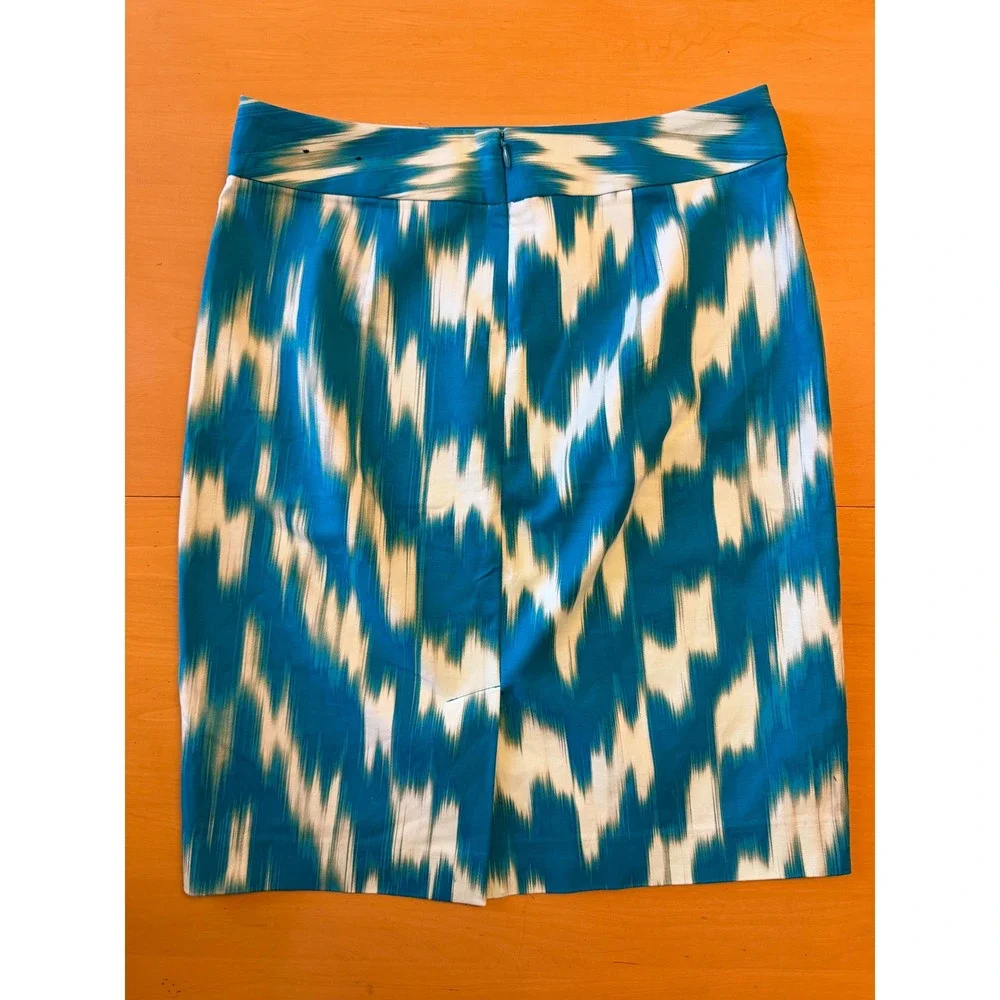 Banana‎ Republic Blue White Ikat Print Pencil Skirt Cotton Stretch Size 4